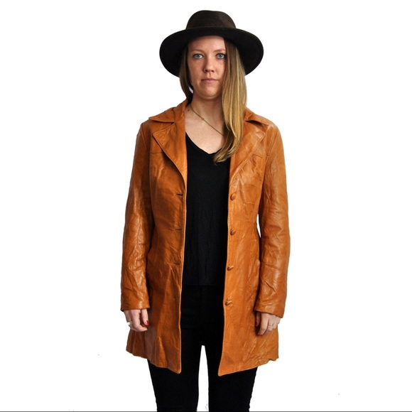 70s leather coat S-M - Picture 2 of 7